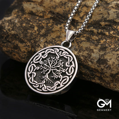 Vintage Titanium Steel Tree of Life Pendant Necklace