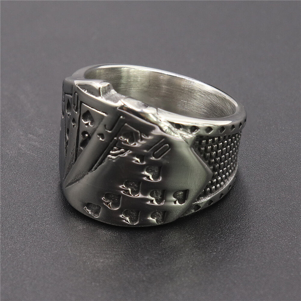 Poker Square Flush Titanium Steel Men Ring