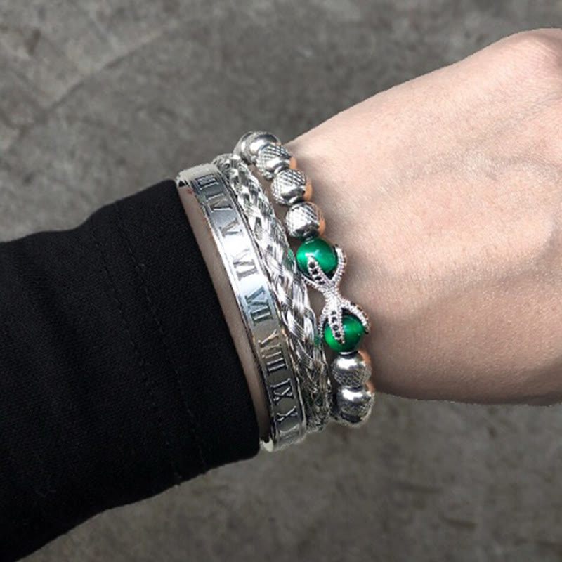 Set of Three Stylish Bracelets for Men in Silver Color