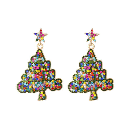 Christmas Earrings Imitation Pearl Star Alphabet Christmas Tree Earrings Fashion Alloy Oil Drip Earrings