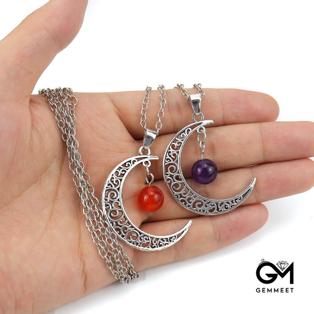 Hollow Moon Crystal Beads Pendant Necklace