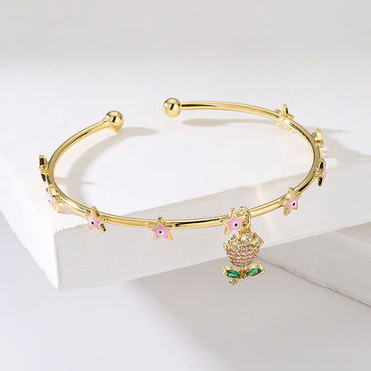 Golden Full Stones Rose Shape Pendant Bracelet & Bangle