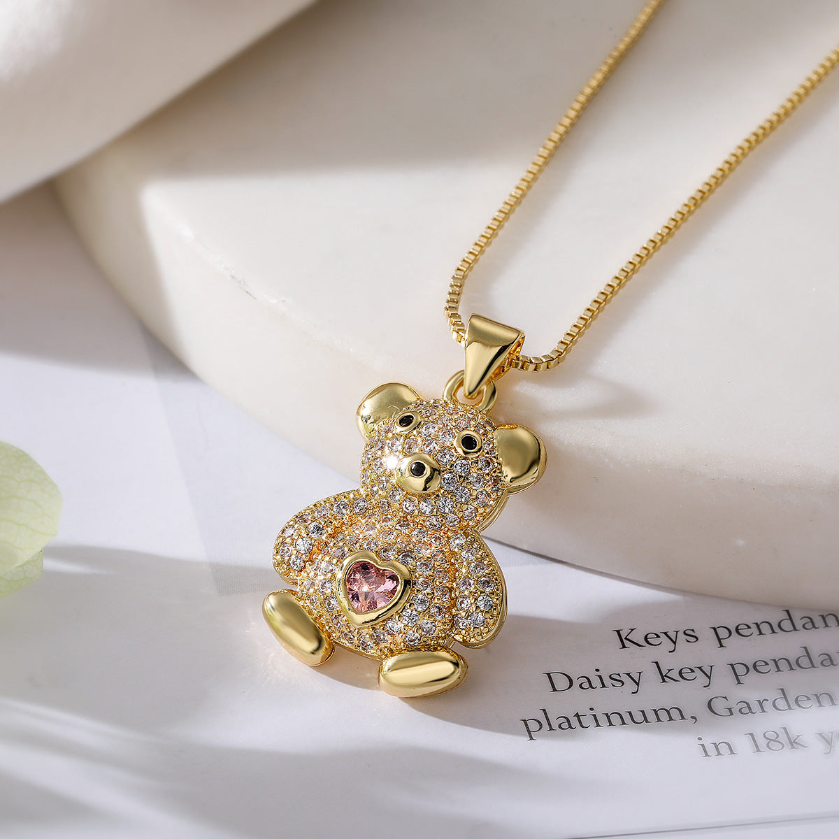 Cute Full Stones Teddy Bear Pendant Necklace