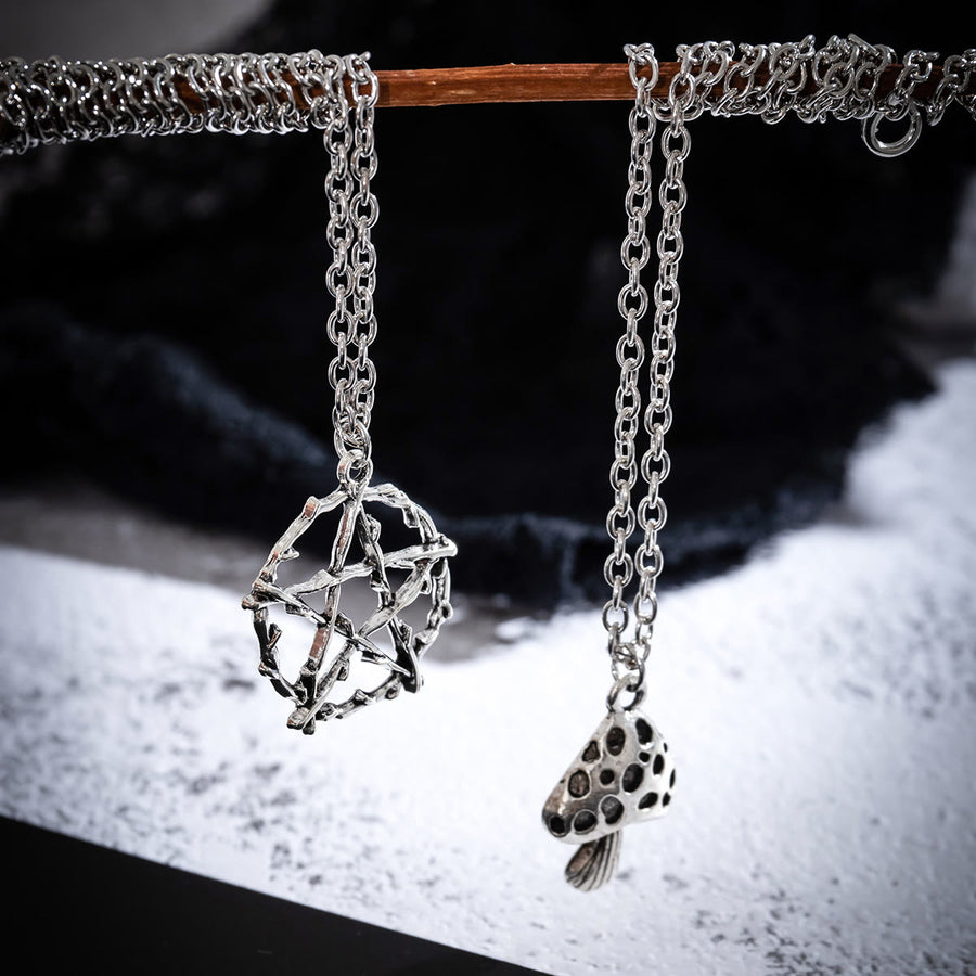 Halloween Chain Punk Star Mushroom Pendant Double Layer Necklace