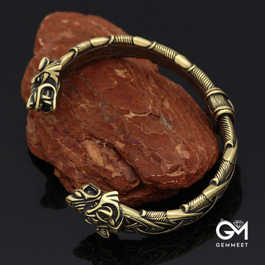 Nordic Double-headed Dragon Open Bracelet