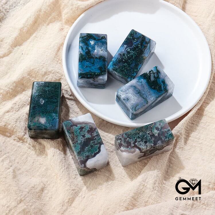 Moss Agate Geometric Cube Gemstone Decoration