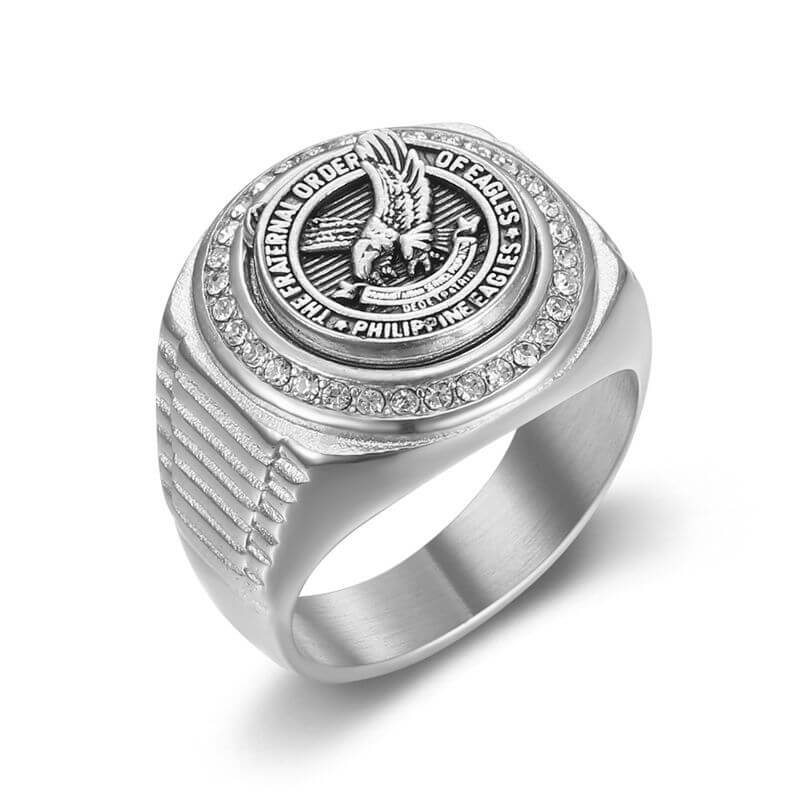 Stainless Steel Vacuum Gold-plated Inlaid Cubic Zirconia Eagle Domineering Men's Ring