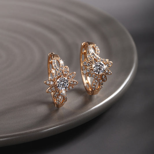 Fashion Light Luxury Inlaid Zircon Flower Earrings for Women