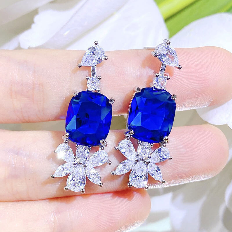 Simulated Sri Lanka Sapphire Stud Earrings Bright Zircon Earrings for Women