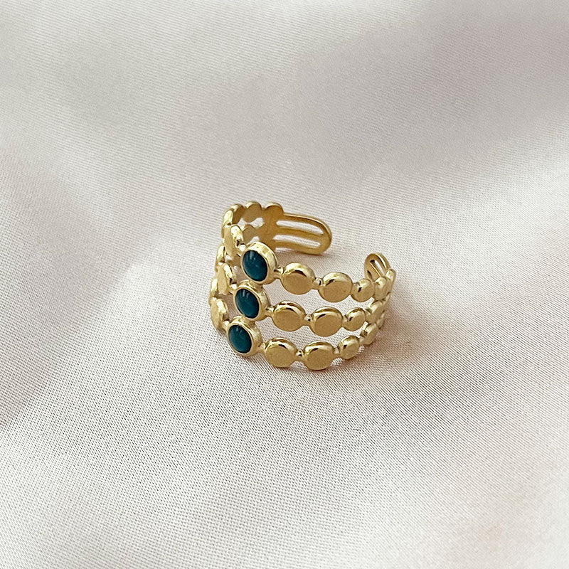 Stainless Steel Ring with Malachite Opening