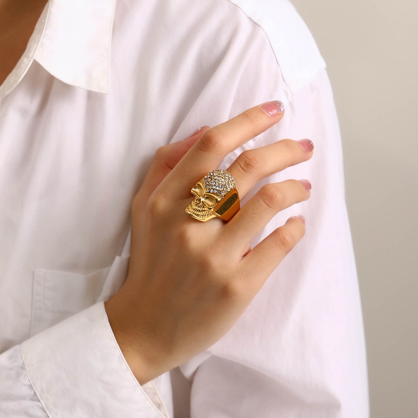 Halloween Funny Vintage Inlaid Zircon Skull Ring