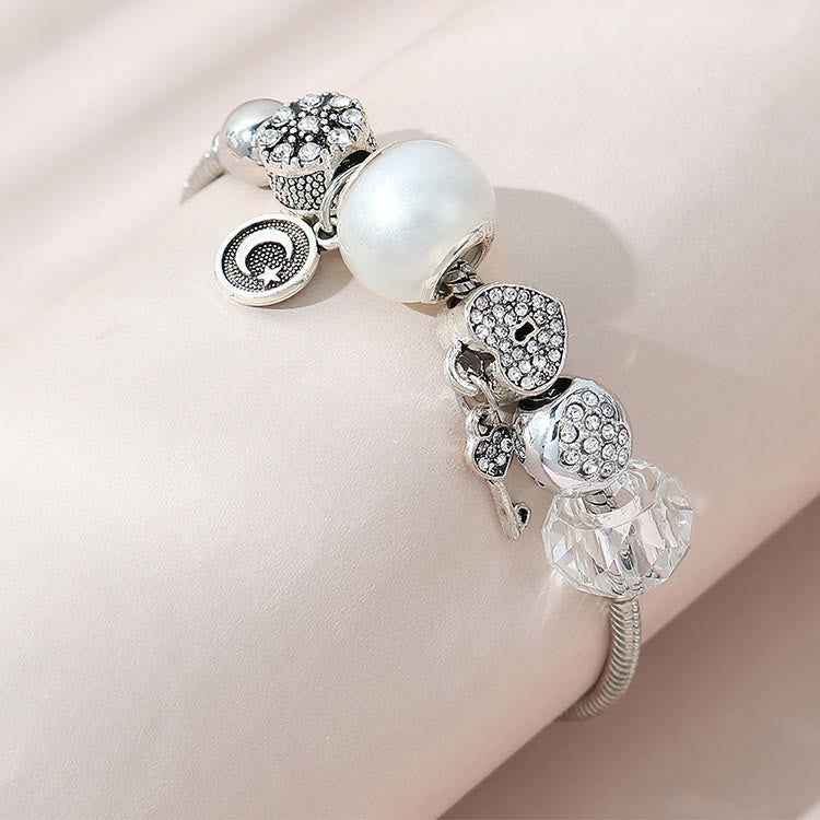 Astral Moon Pearl Glass Silver Bracelet