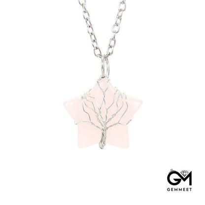 Crystal Star Wound Tree of Life Necklace