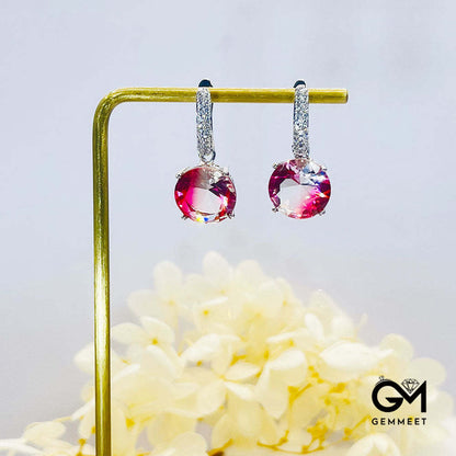 Red-White Gradient Round Stone Earrings