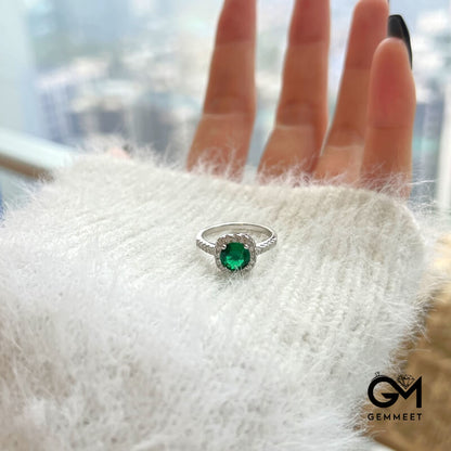 925 Silver Big Green Zircon Little White Zircon Ring