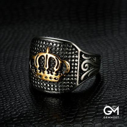 Stainless Steel Pitted Crown Ring