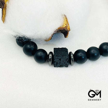 Matte Black Onyx with Cube Lava Bracelet