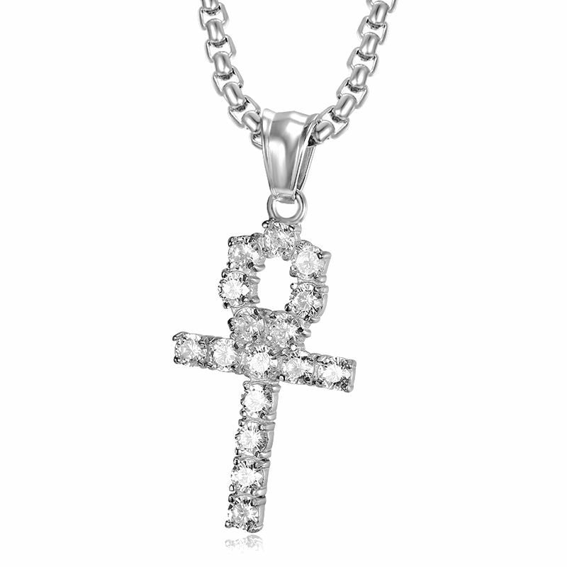 Hip Hop Jewelry Gold Plated Zirconia Ankh Cross Pendant