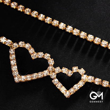 Bohemian Shiny Multi-layer Double Heart Zircon Anklet