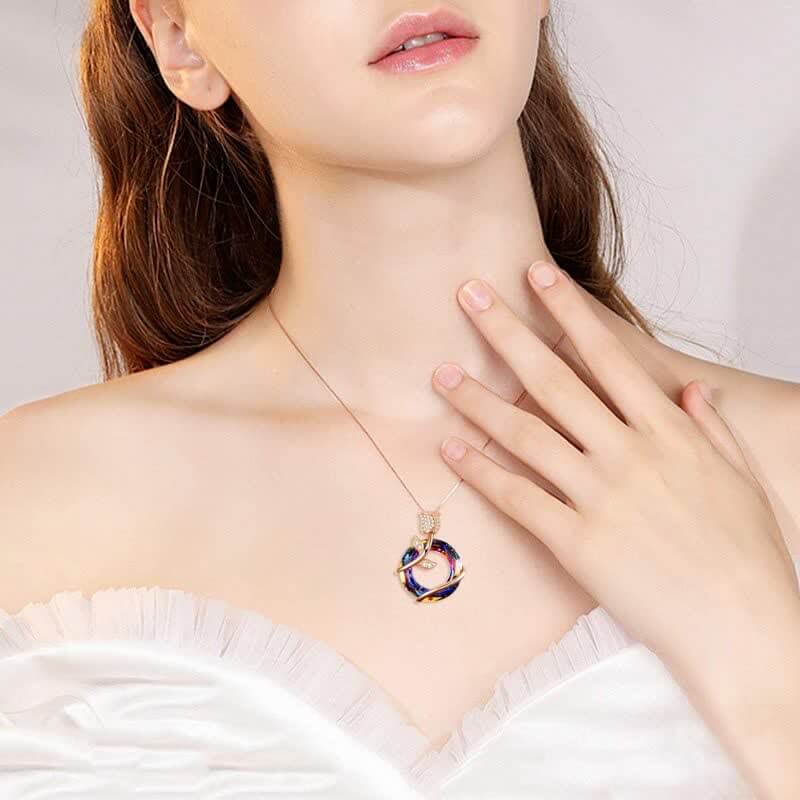 Women's Colorful Circle Rose Necklace and Earrings