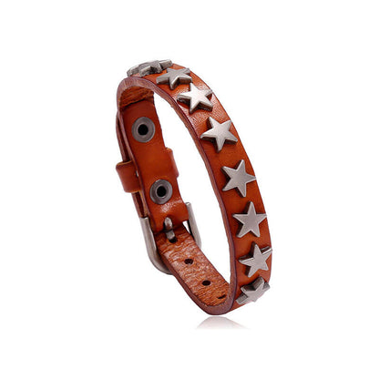 Punk Retro Pentagram Leather Bracelet