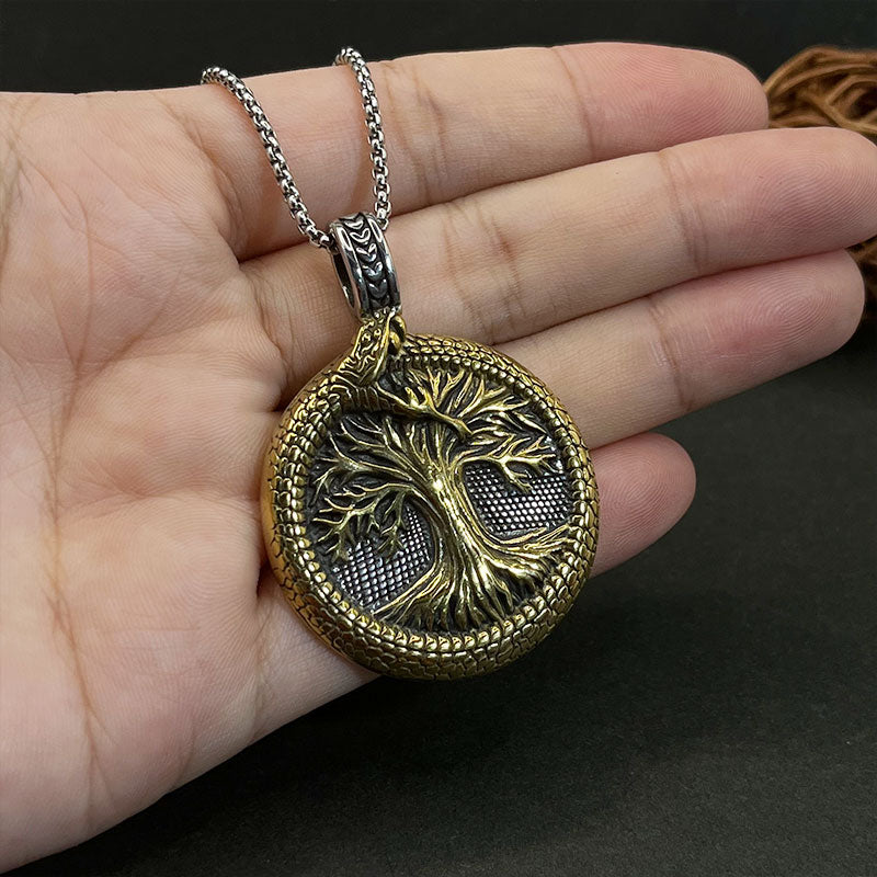 Golden Tail Snake Tree of Life Men's Pendant Necklace