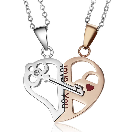 "My Love" Heart Shaped Lock & Key 2 In 1 Couple Necklace