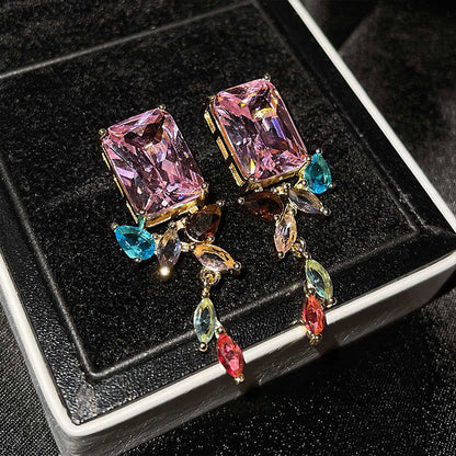 Geometric Irregular Zircon Earrings Color Stitching Square Marquise Diamond Earrings Noble Stud Earrings