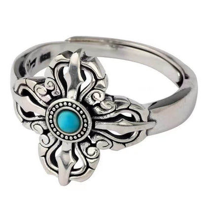 Cross Mongolian Ethnic Turquoise Ring