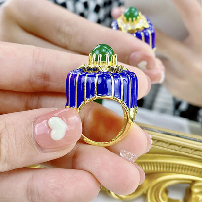 Architectural Aesthetic Jewelry Crown Shape Design Imitation Natural Emerald Ring