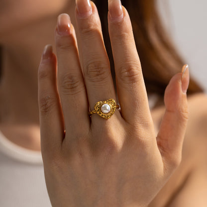 French Vintage Natural Stone Texture Heart Ring