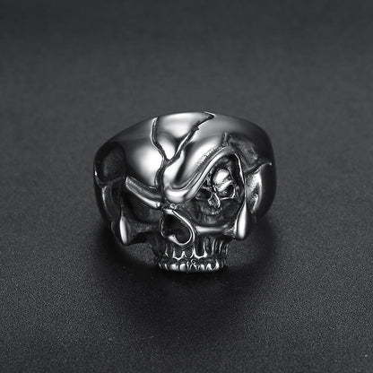 Stainless Steel Men's Ring with Double Skull