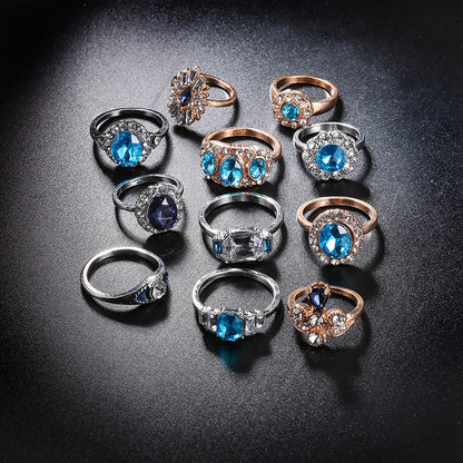 Luxury Sapphire Gold and Silver 11-Piece Ring Set