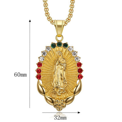 Colored Zircon Sweater Chain Jesus Pendant