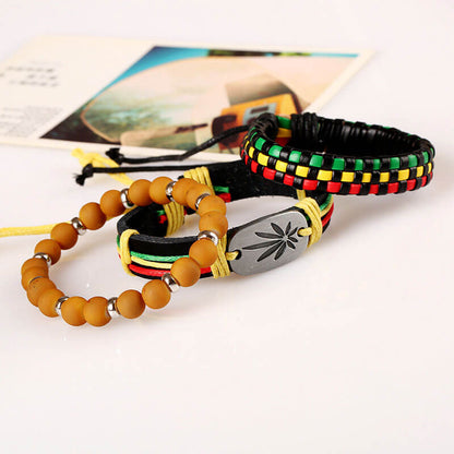 Hip-hop Hiphop Street Dance Red, Yellow and Green Braided Leather Bracelet