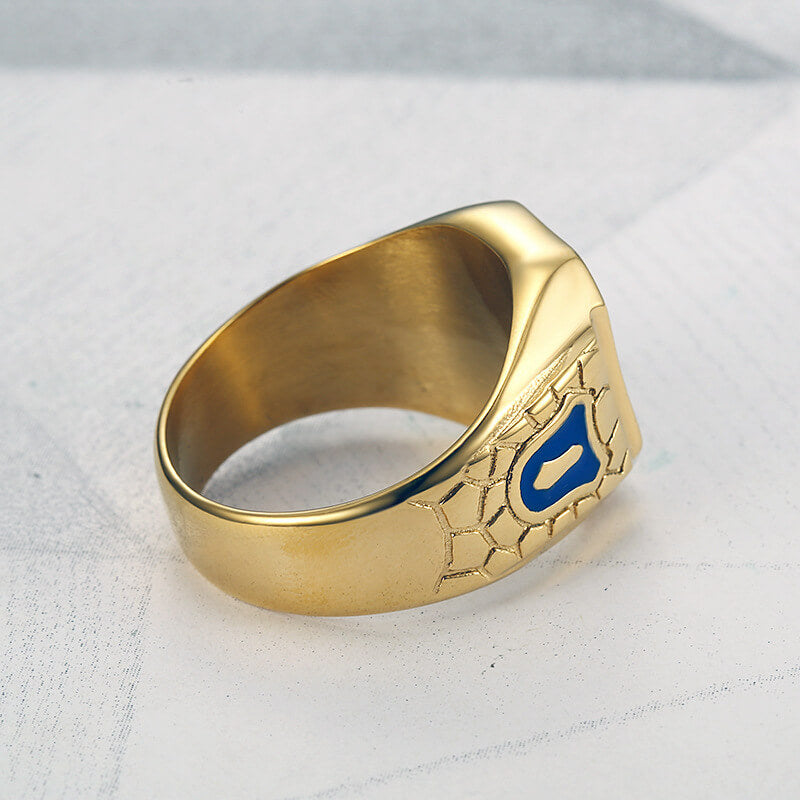 HIPHOP Jewelry Titanium Steel Gold-plated Blue Glue Masonic AG Men's Ring