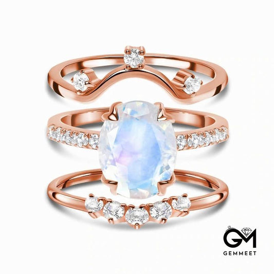 Three Layers Moonstone Rose Gold Ring