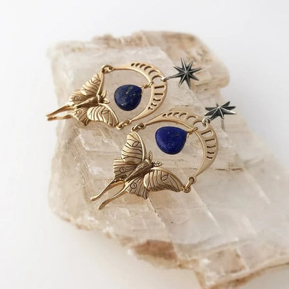 Natural Lapis Lazuli Octagram Butterfly Earrings