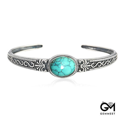 Vintage Pattern Turquoise Open Bracelet