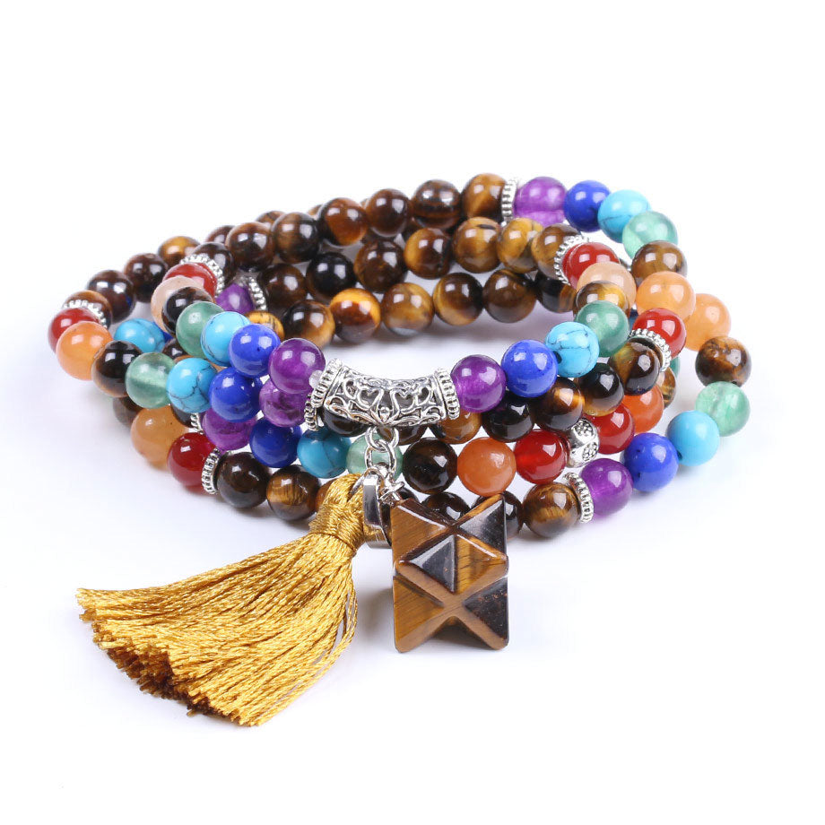 Seven Colored Stone Bead Bracelet