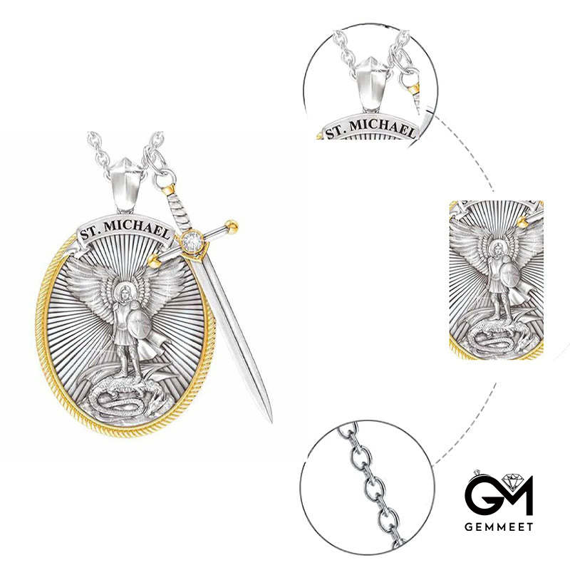 Oval Shield Knight Shield Sword Men Pendant Necklace