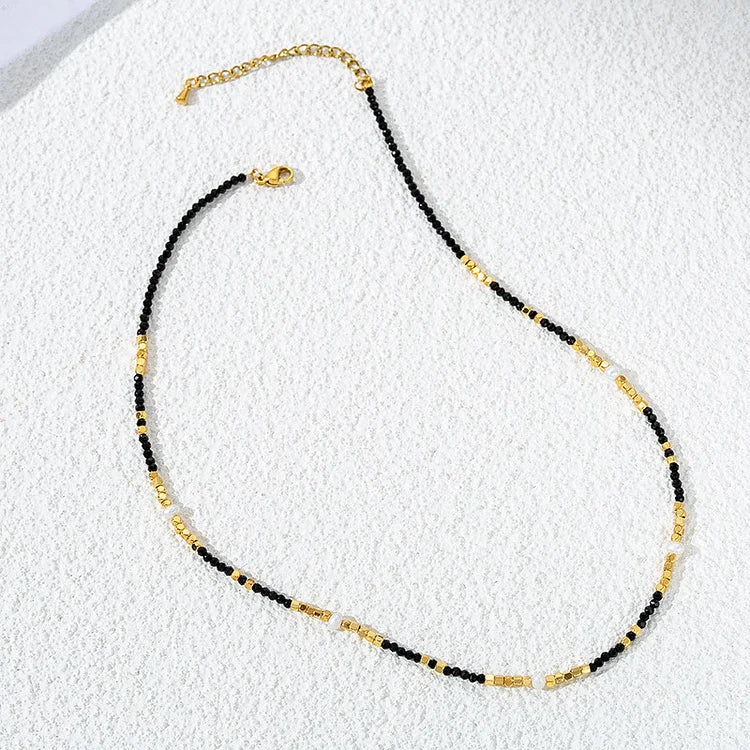 Black Obsidian Beaded Clavicle Necklace