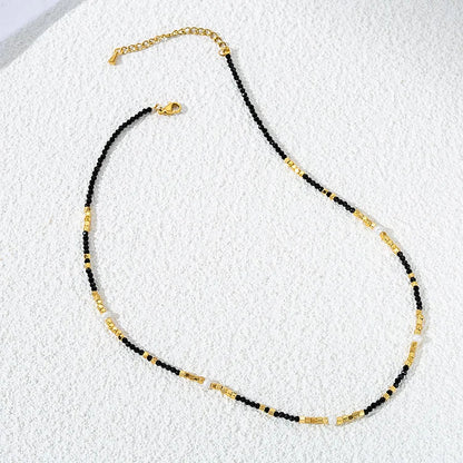 Black Obsidian Beaded Clavicle Necklace