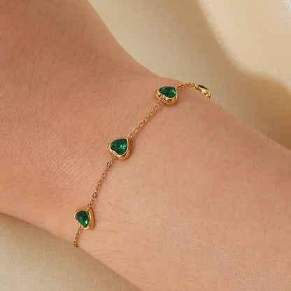 Heart Shape Green Crystal Chain Bracelet