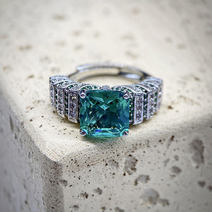 Imitation Paraiba Iron Tower Ring Lake Green High Carbon Diamond Green Zircon Color Treasure Open Ring