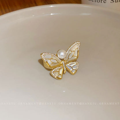 Gold plated pearl butterfly ring