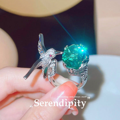 Colorful Treasure Female Ring Imitation Santa Maria Aquamarine Hummingbird Ring