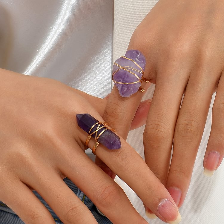 Hexagonal Column Natural Crystal Ring