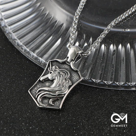 Vintage Titanium Steel Unicorn Pendant Necklace