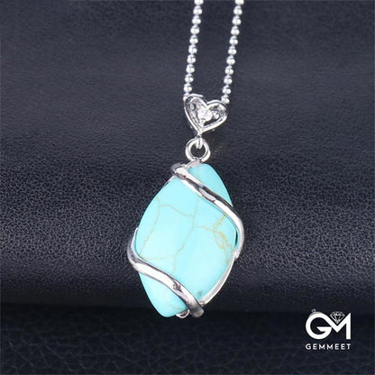 Marquise Pattern Blue Turquoise Charm Necklace Pendant